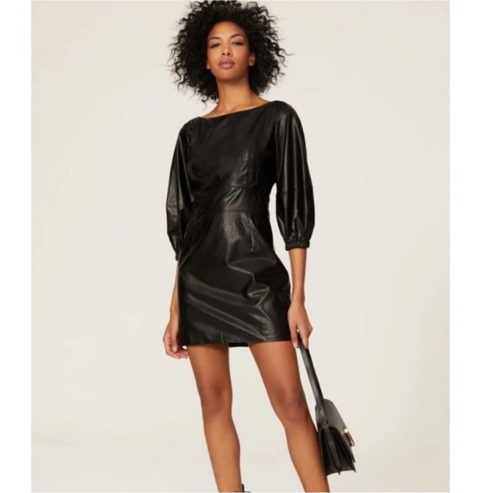 NWT ba&sh Women's M Robe Sae Black Noir Vegan Leather Shift Dress